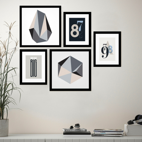 Set 5 quadri design minimal stampe collage incorniciate Frame B&W