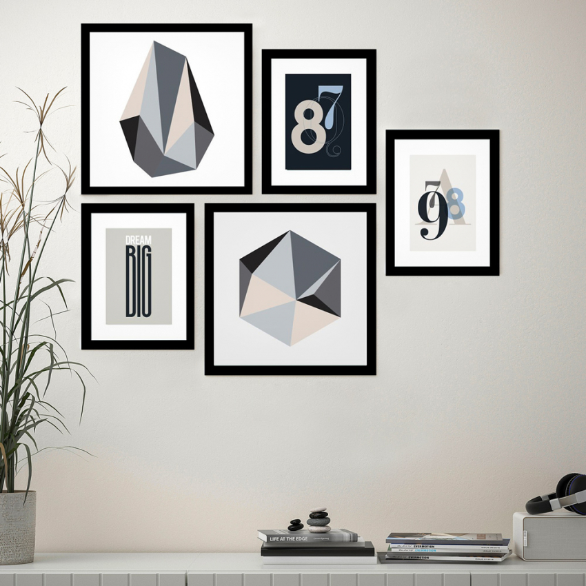 Frame B&W set 5 quadri design minimal stampe collage incorniciate