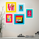 Set 5 quadri stile moderno stampe collage incorniciate Frame Pop Art