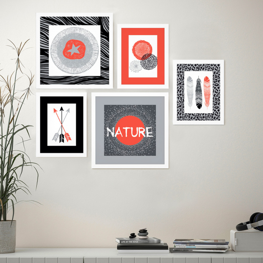 Set 5 quadri stile esotico stampe collage incorniciate Frame Aboriginal