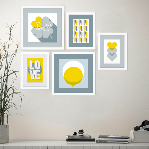 Set 5 quadri stile moderno stampe collage incorniciate Frame Leaf Shapes