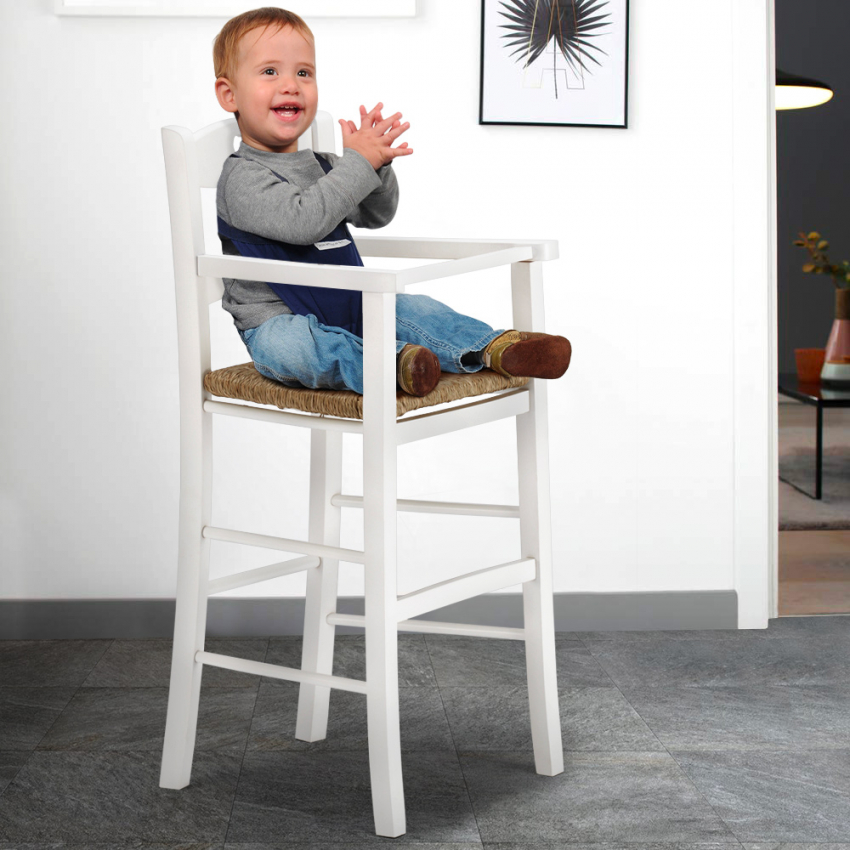 Baby: Sgabello alto per bambini seggiolone con seduta in paglia