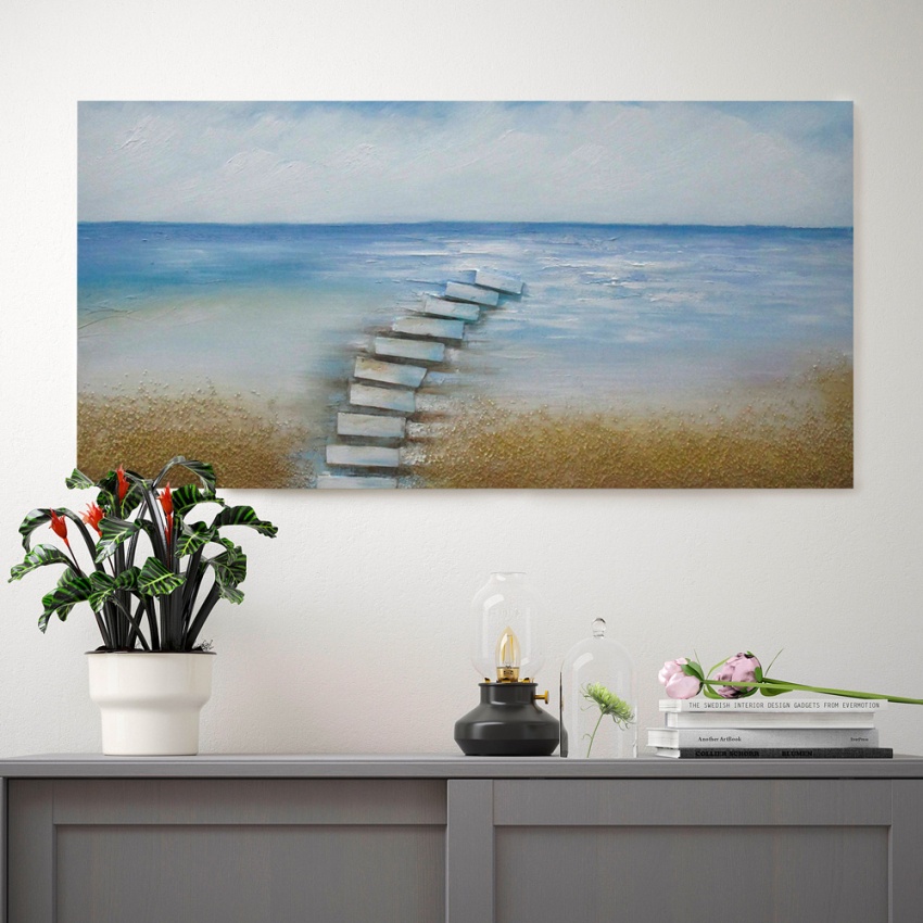Quadro paesaggio natura dipinto a mano su tela 110x50cm Spiaggia