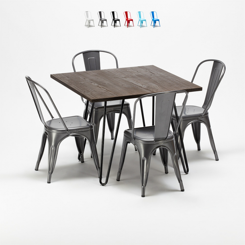 set tavolo quadrato con 4 sedie in metallo e legno stile industriale pigalle Promozione set tavolo quadrato con 4 sedie in metallo e legno stile industriale pigalle Promozione