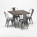 set tavolo quadrato con 4 sedie in metallo e legno stile industriale pigalle Offerta