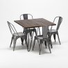 set tavolo quadrato con 4 sedie in metallo e legno stile industriale pigalle Offerta