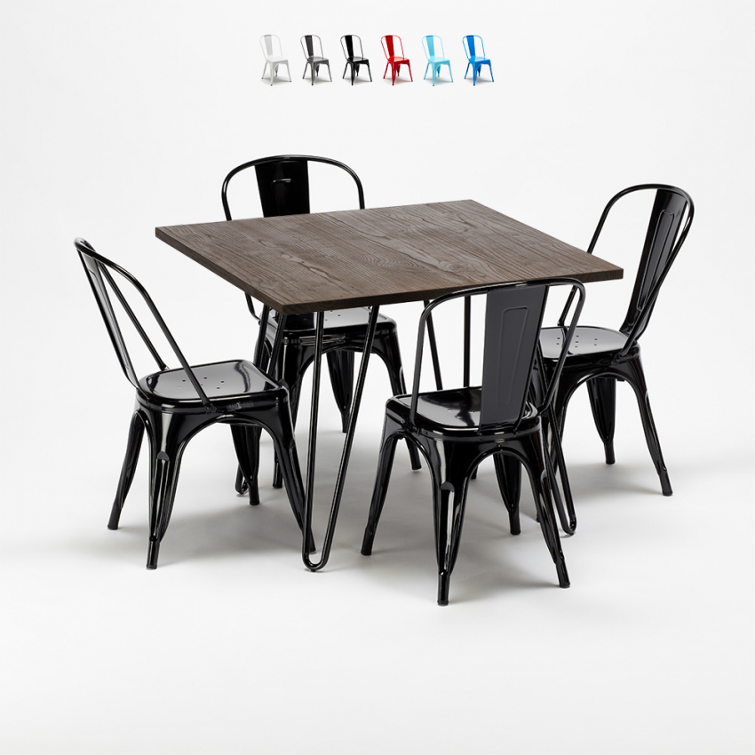 set tavolo quadrato con 4 sedie in metallo e legno stile Lix industriale pigalle Costo