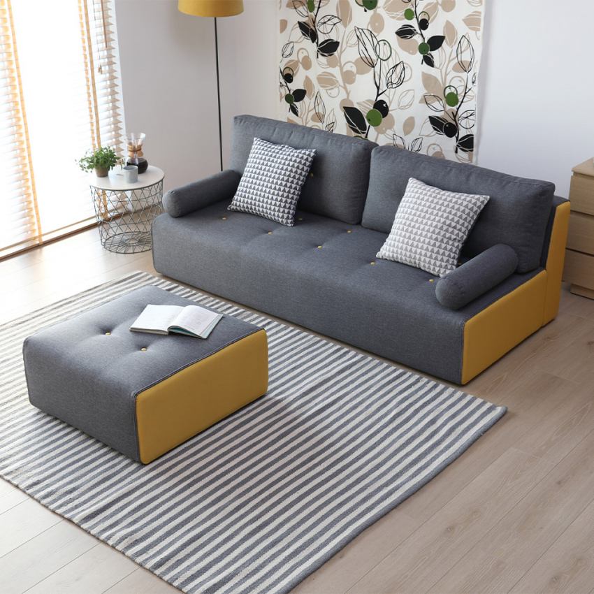 Luda divano 2-3 posti soggiorno stile moderno tessuto pouf