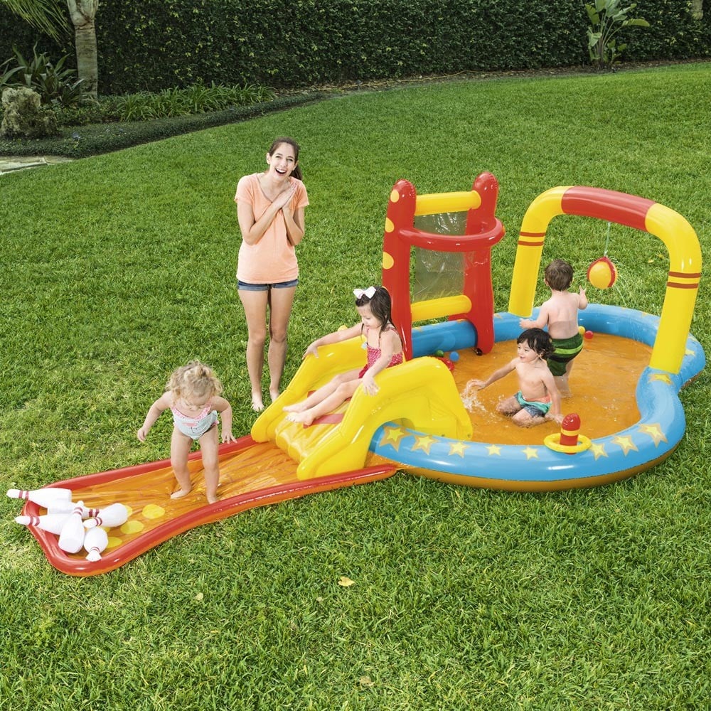 Piscina Gonfiabile Bestway 53068 per Bambini con Giochi Bersagli Scivolo Birilli