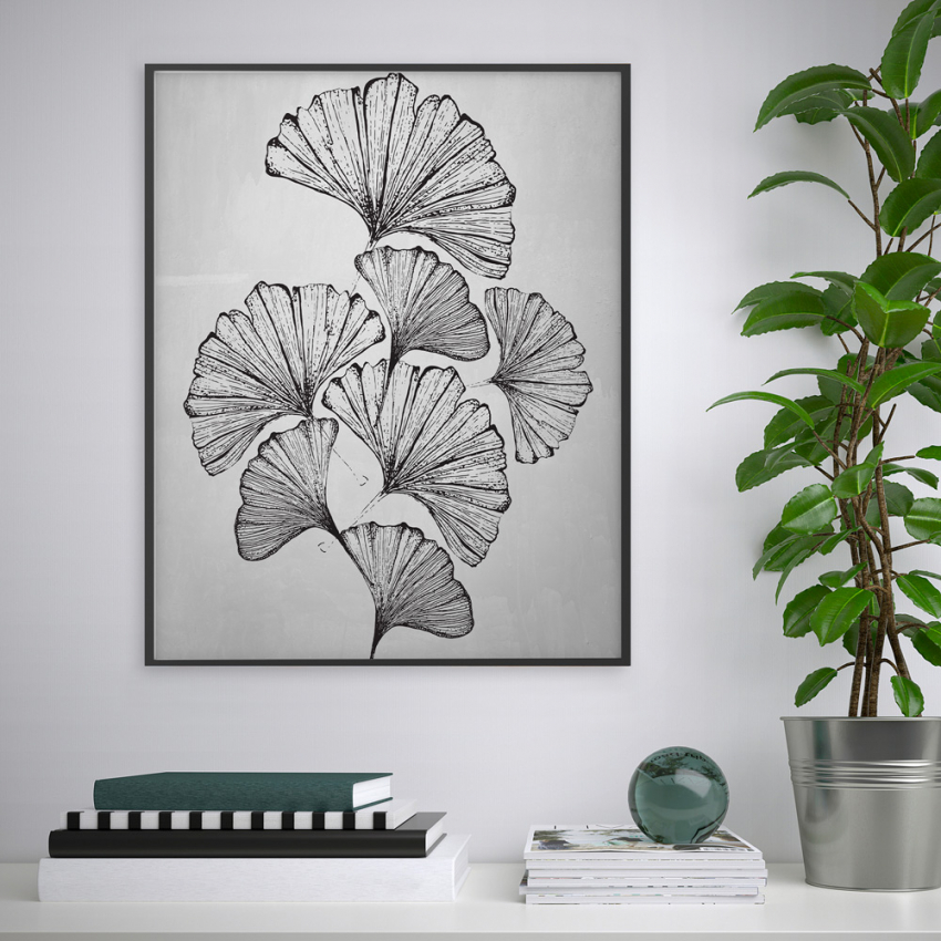 Variety Masamba stampa foglie quadro bianco e nero design minimalista  40x50cm