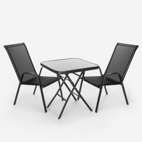 Set giardino esterno 2 sedie moderno 1 tavolo quadrato pieghevole Tuica Promozione