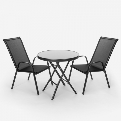 Set esterno giardino 2 sedie moderno 1 tavolo rotondo pieghevole Kumis Promozione