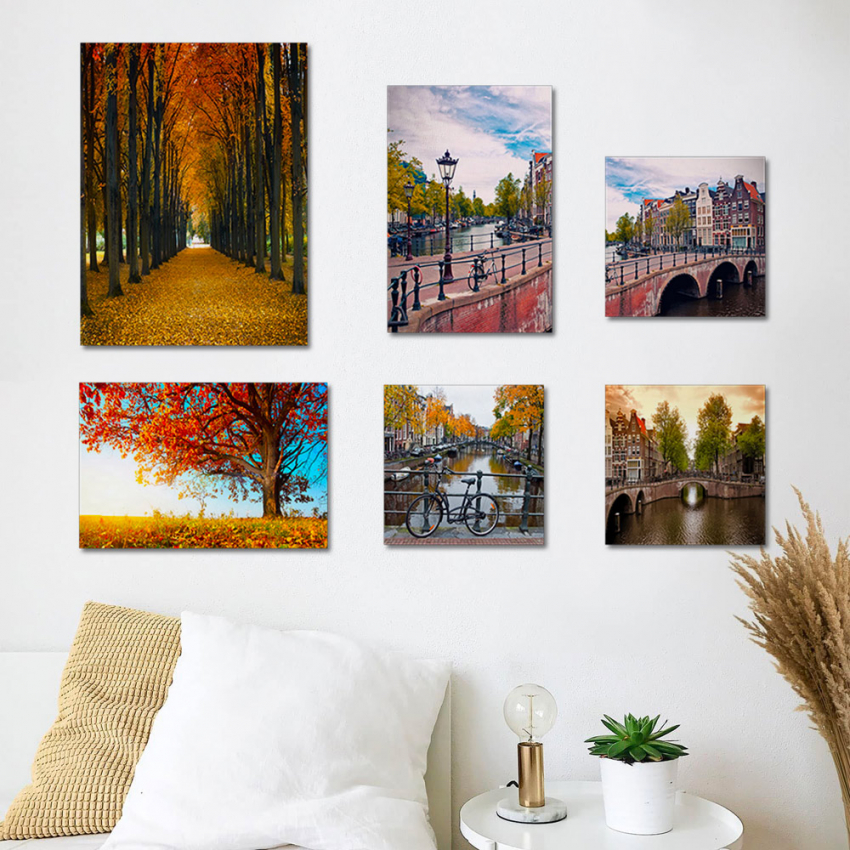 Autumn set 6 stampe su tela canvas paesaggio urbano quadri telaio in legno