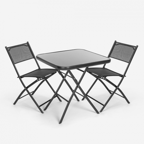 Set 2 sedie con tavolino quadrato per giardino pieghevoli design moderno Soda