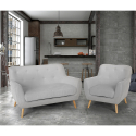 Set salotto poltrona e divano 2 posti design scandinavo legno tessuto Algot Vendita