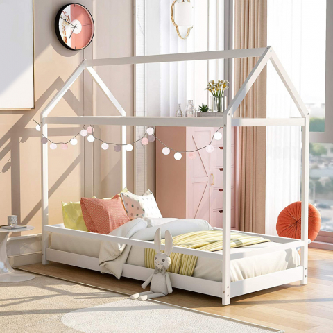 Lettino montessori letto per bambini casetta in legno 80x160cm Husty Promozione