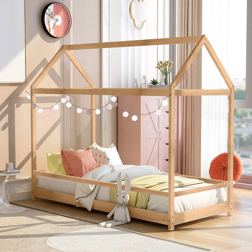 Husty Lettino montessori letto per bambini casetta in legno 80x160cm