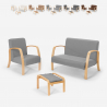 Set salotto divanetto poltrona poggiapiedi scandinavo legno tessuto Gyda Vendita