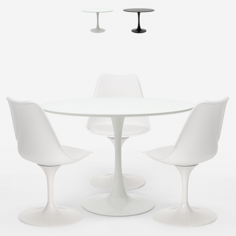 Set tavolo rotondo 90cm 3 sedie stile Tulip design moderno scandinavo Ellis