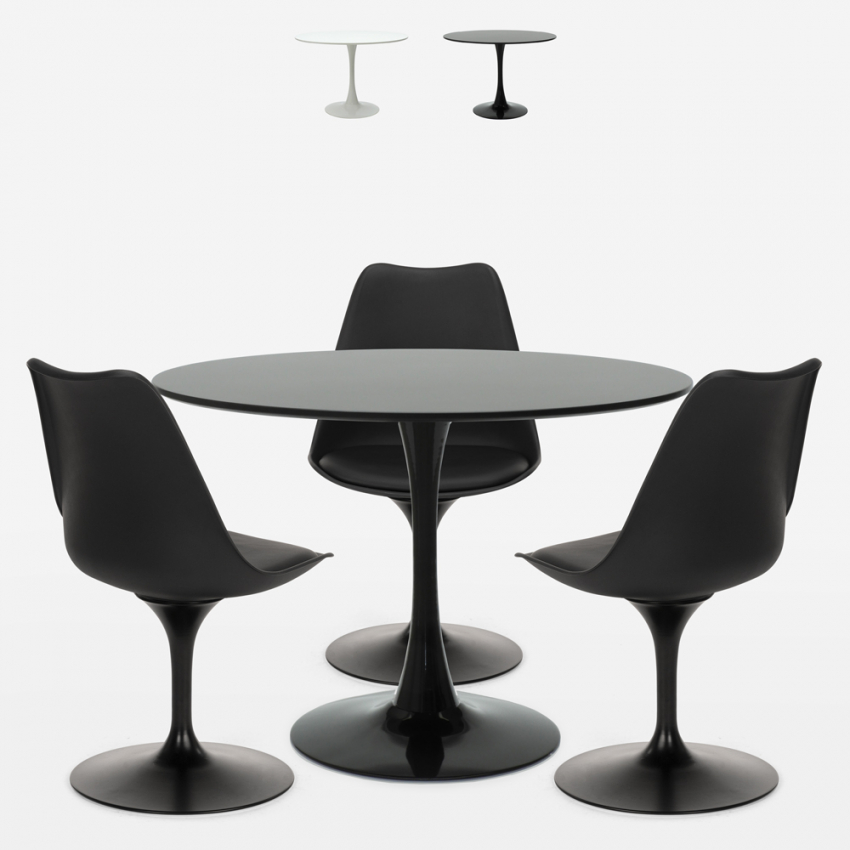 set tavolo rotondo 90cm 3 sedie stile Tulipan design moderno scandinavo ellis Offerta
