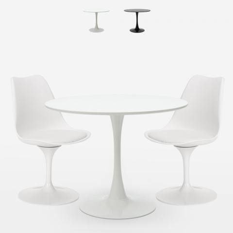 set tavolo rotondo 70cm design Tulipan 2 sedie stile moderno scandinavo iris Promozione
