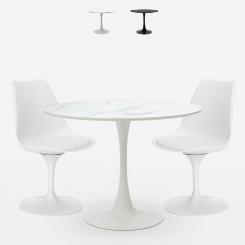 Set tavolo rotondo 80cm design Tulip effetto marmo 2 sedie moderno Rich