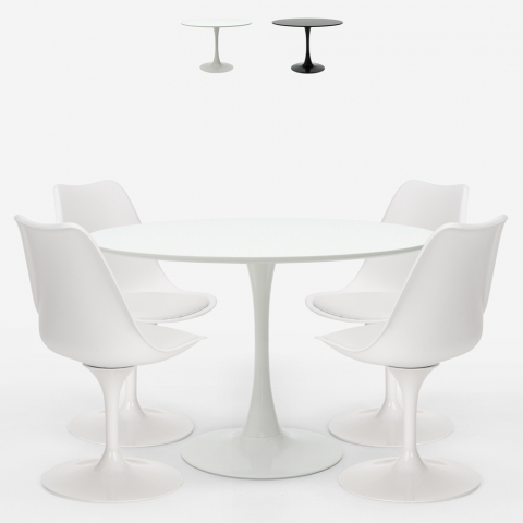 Set tavolo rotondo 120cm design Tulip 4 sedie stile moderno scandinavo Margot
