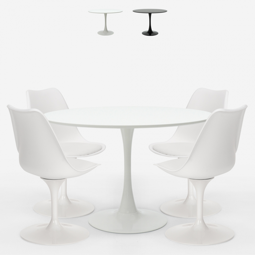 margot set tavolo rotondo 120cm design Tulipan 4 sedie stile moderno  scandinavo