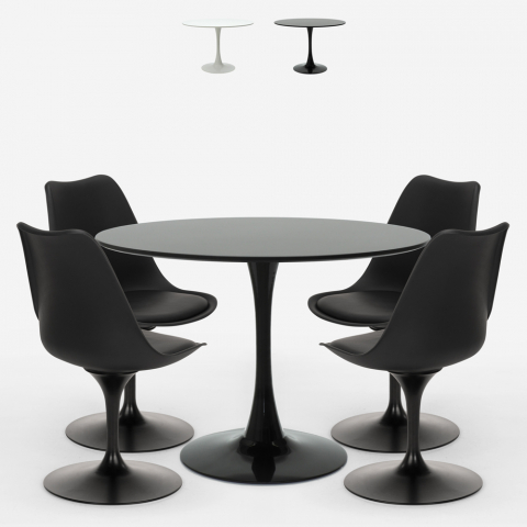 Set tavolo rotondo 100cm 4 sedie design Tulip stile moderno scandinavo Ross