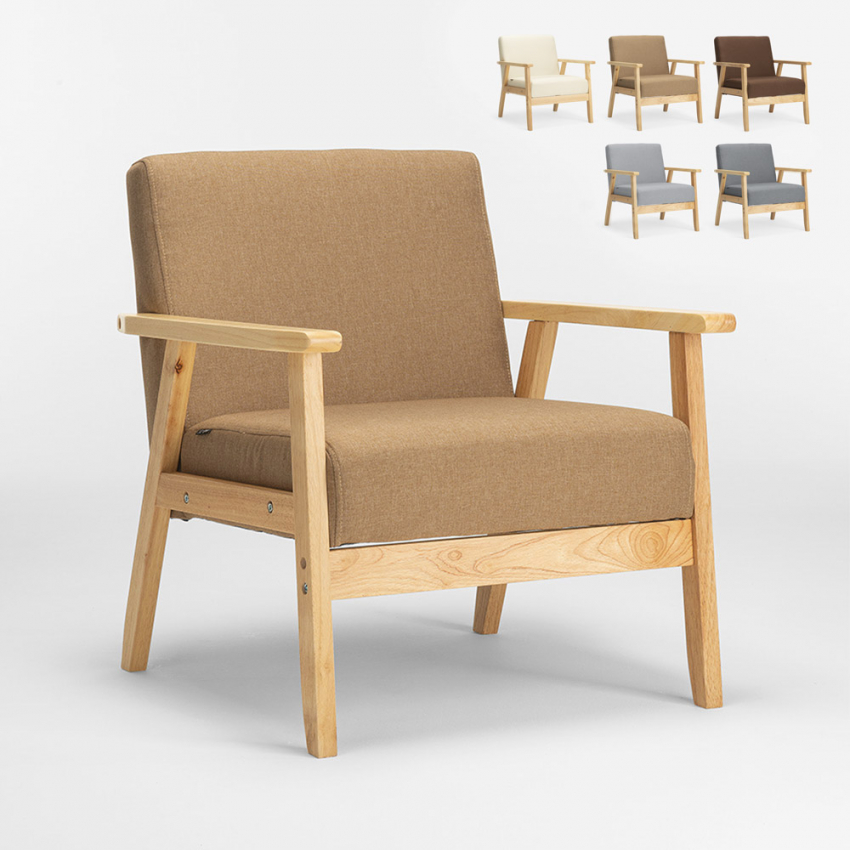 Poltrona sedia in legno design vintage scandinavo con braccioli Uteplass Saldi
