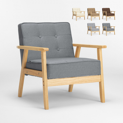 Poltrona sedia in legno design vintage retro scandinavo con braccioli Hage Promozione