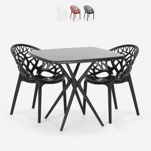 Set tavolo quadrato nero 70x70cm 2 sedie design Moai Black Promozione