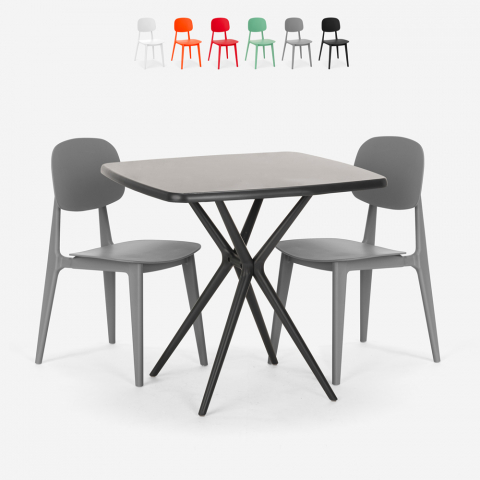 Set tavolo nero moderno quadrato 70x70cm 2 sedie design Wade Black Promozione