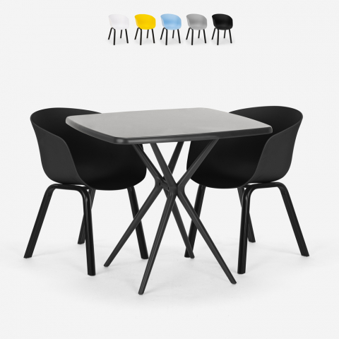 Set 2 sedie design tavolo nero quadrato 70x70cm moderno Navan Black