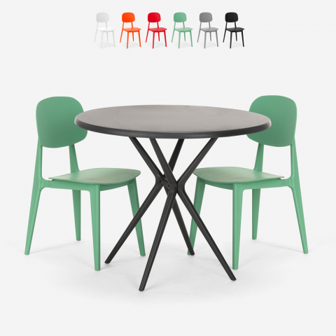 Set tavolo rotondo 80cm nero 2 sedie design Berel Black