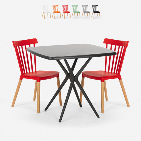 Set 2 sedie design moderno tavolo quadrato nero 70x70cm Roslin Black