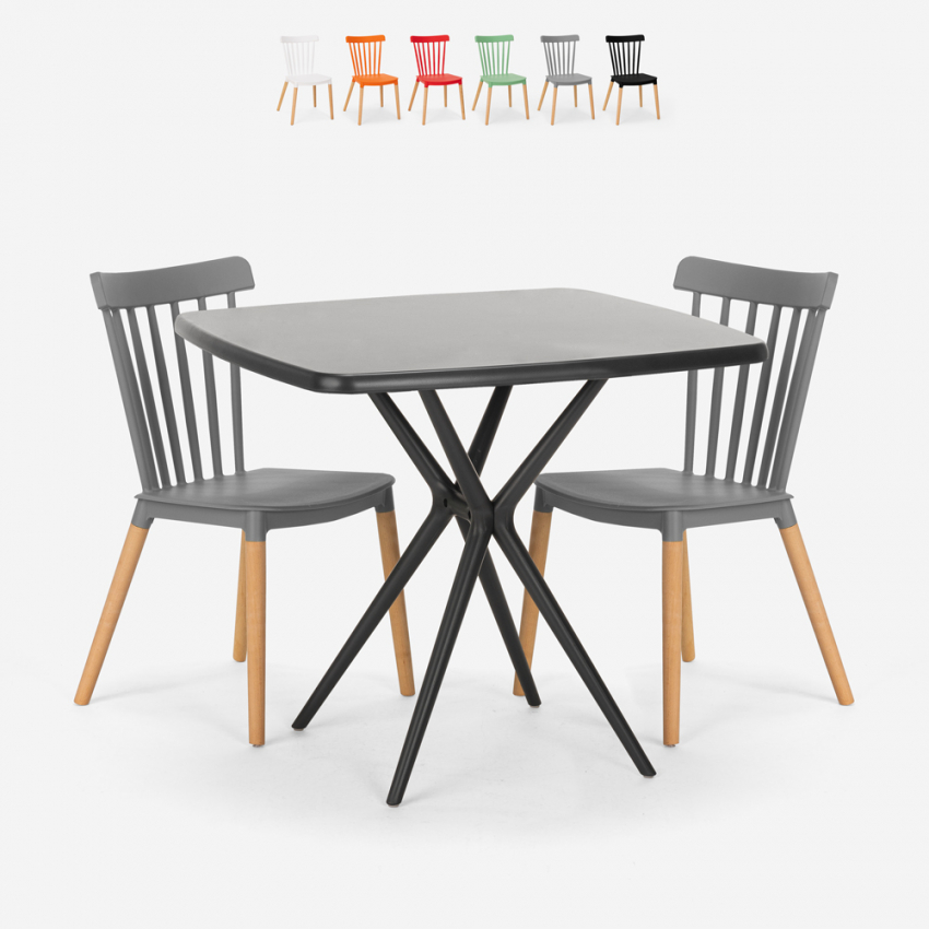 Set 2 sedie design moderno tavolo quadrato nero 70x70cm Roslin Black Saldi