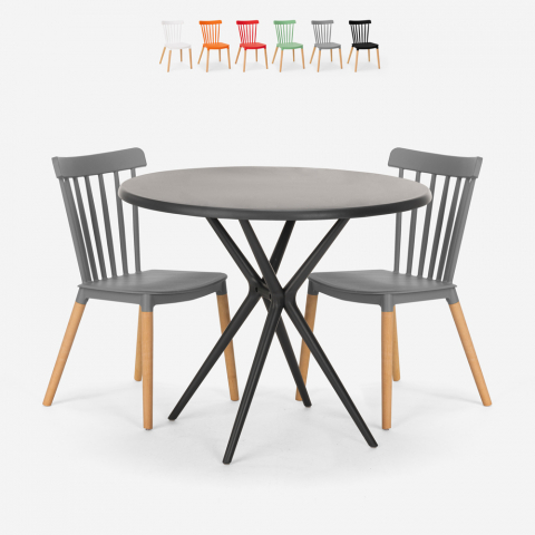 Set tavolo design rotondo nero 80cm 2 sedie Eskil Black