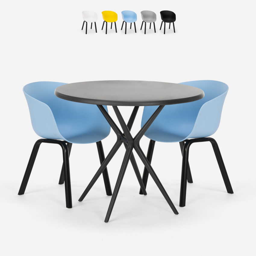 Set tavolo design rotondo 80cm nero 2 sedie Oden Black Saldi