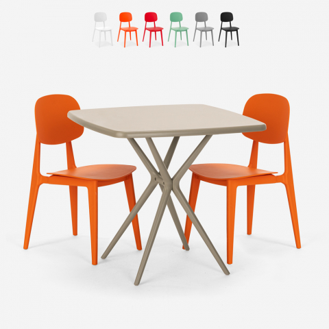 Set tavolo beige moderno quadrato 70x70cm 2 sedie design Wade Promozione