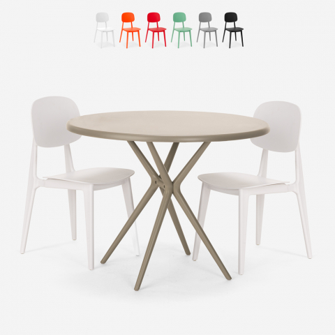 Set tavolo rotondo 80cm beige 2 sedie design Berel
