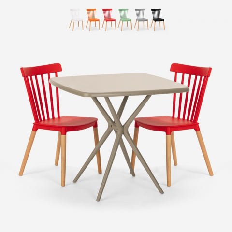 Set 2 sedie design moderno tavolo quadrato beige 70x70cm Roslin