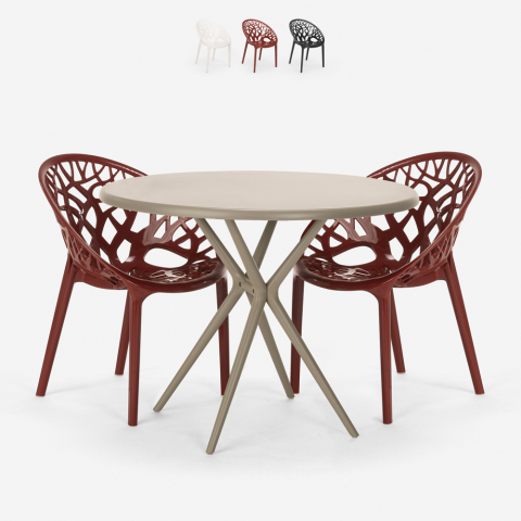 Set tavolo rotondo beige 80cm 2 sedie design Maze