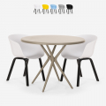 Set tavolo design rotondo 80cm beige 2 sedie Oden Promozione