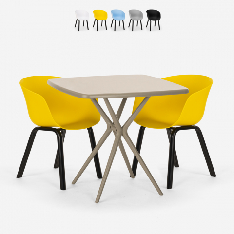 Set 2 sedie design tavolo beige quadrato 70x70cm moderno Navan