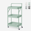 Carrello cucina pieghevole portavivande 3 ripiani maniglia ruote Pikas Plus 