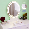 Postazione trucco design scandinavo specchio LED cassetti sgabello Serena Saldi
