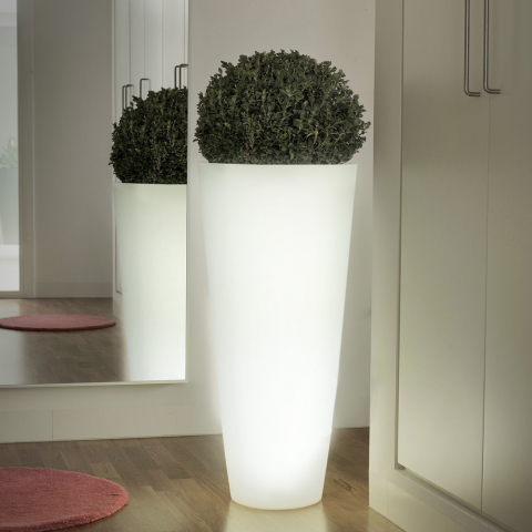 Vaso design tondo luminoso alto Ø 39 x 85cm kit luce per esterno giardino Hydra Promozione
