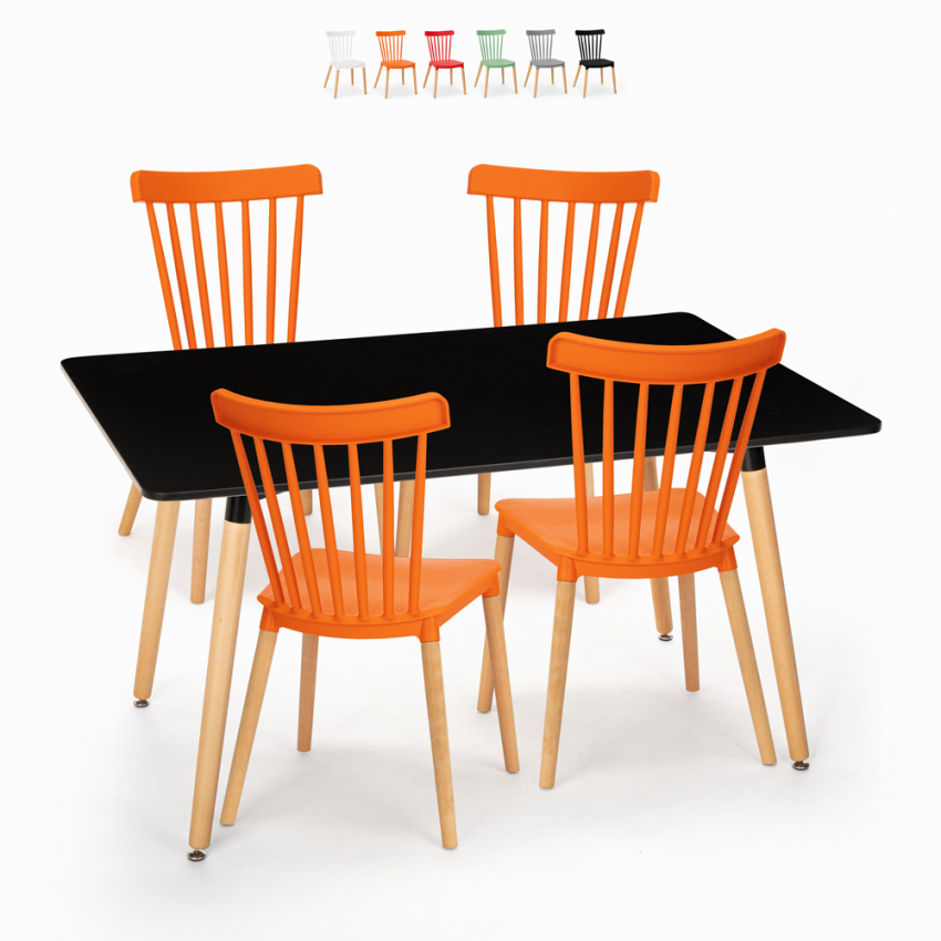 Set tavolo da pranzo 120x80cm nero 4 sedie design cucina ristorante bar Genk Saldi