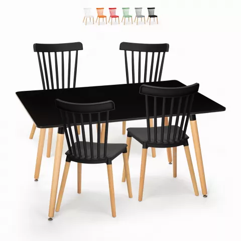 Set tavolo da pranzo 120x80cm nero 4 sedie design cucina ristorante bar Genk Promozione